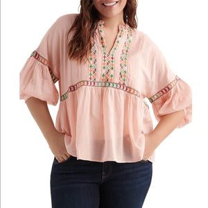 Lucky Brand Women’s Plus Embroidered Peasant Top